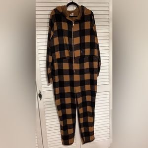 Yitty 5X Cozy Buffalo Plaid Fleece Onesie Pajamas Heart Pockets